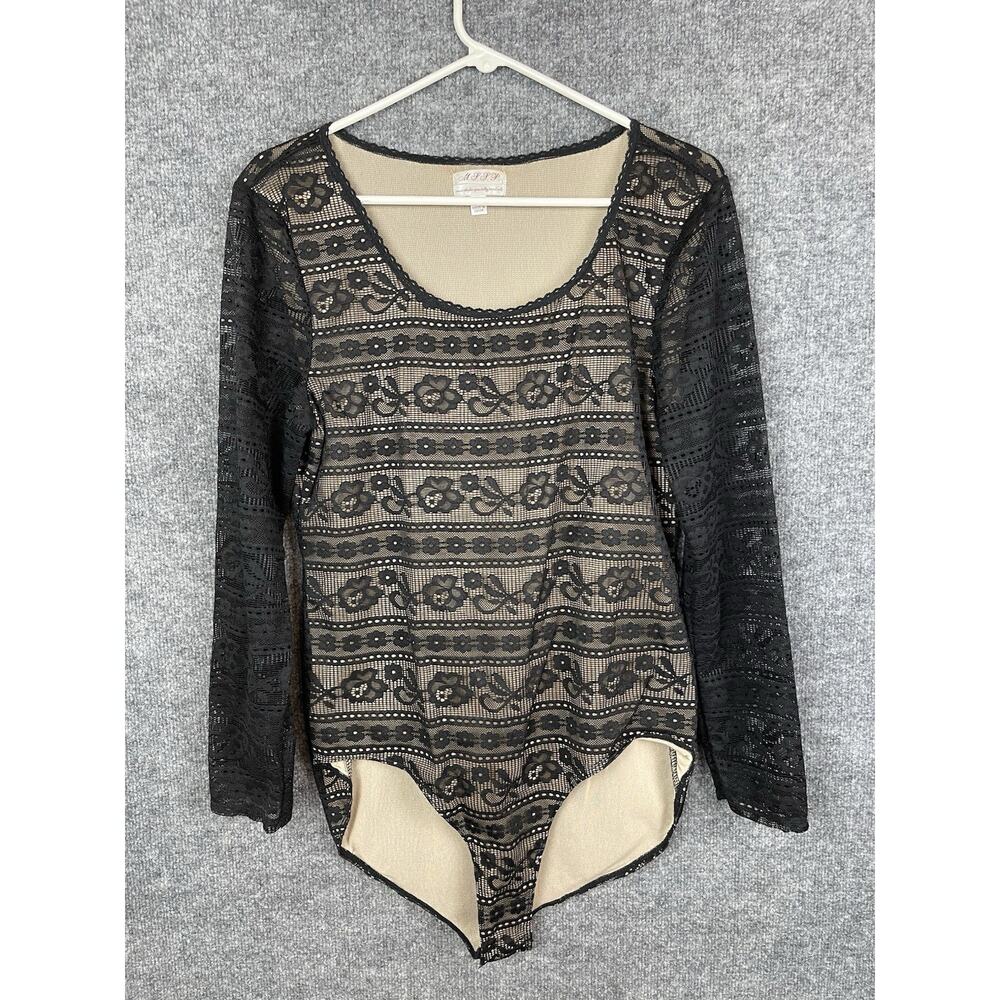 Max Studio Specialty MSSP Lace Bodysuit Women's XL Black Nylon Blend